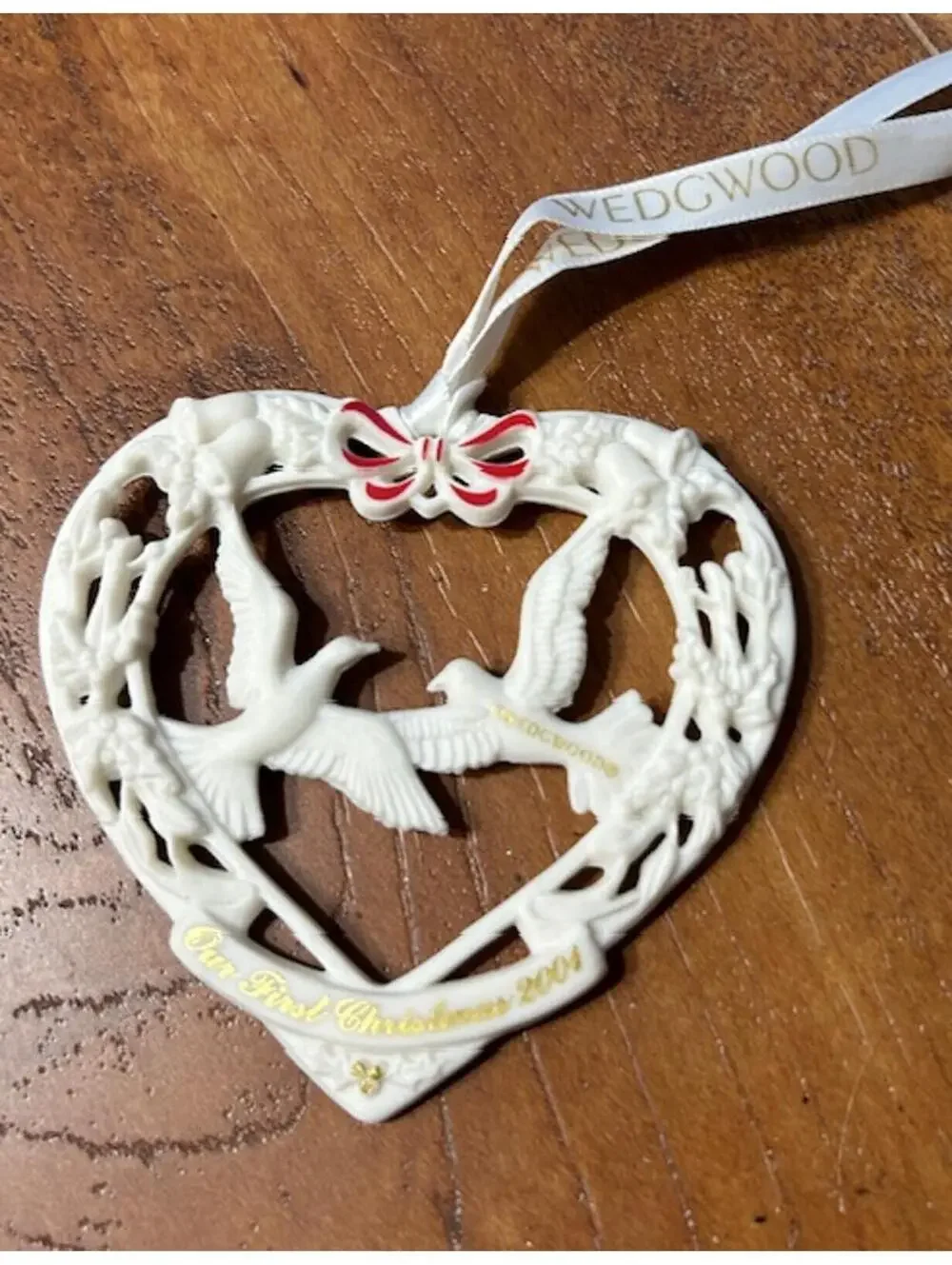 Wedgwood Heart-Shaped Christmas Ornament 2001 with Doves